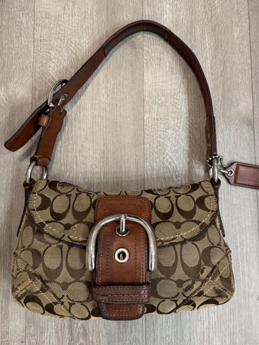 Coach (2007) Signature Soho Flap Shoulder Bag- Brown/Silver